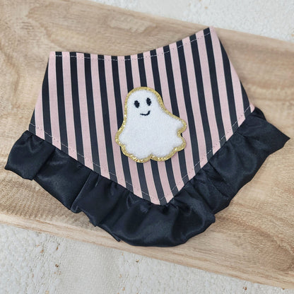 Pink and Black Stripe Ghost Dog with Ruffle Bandana