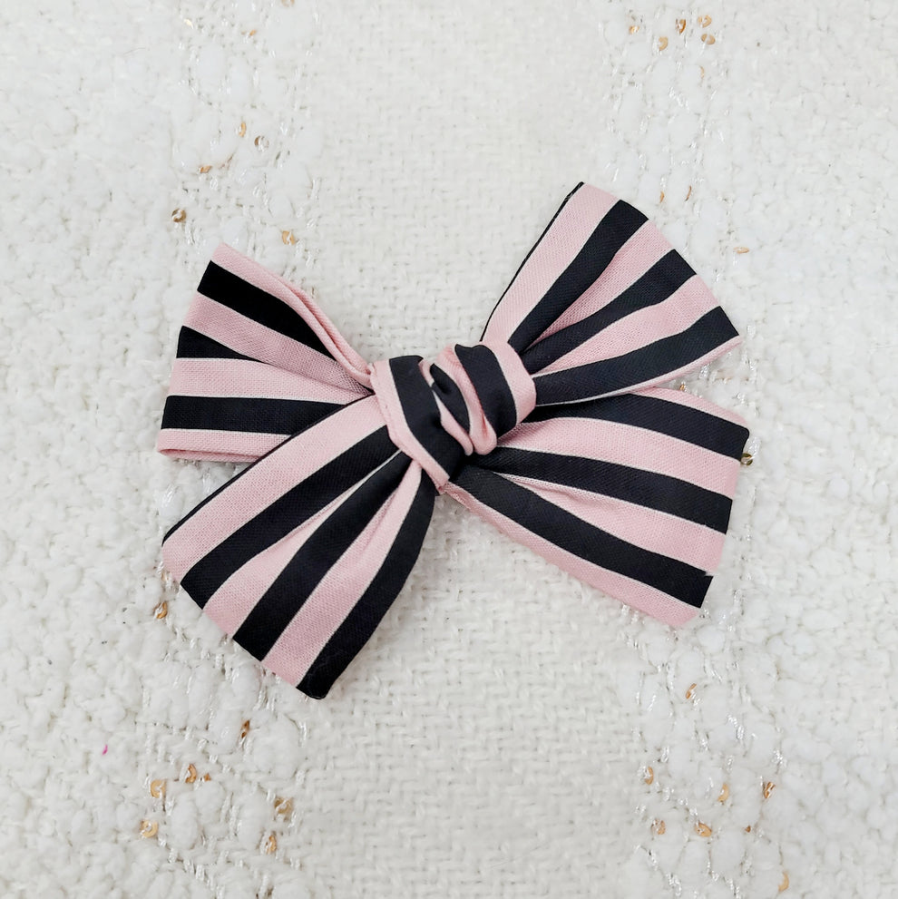 Pink and Black Strip Hair Bow