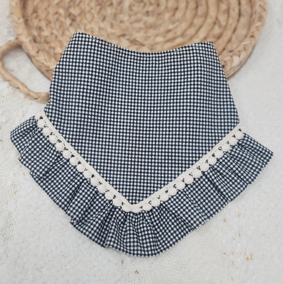 Dainty Black Gingham Dog Bandana With Ruffle