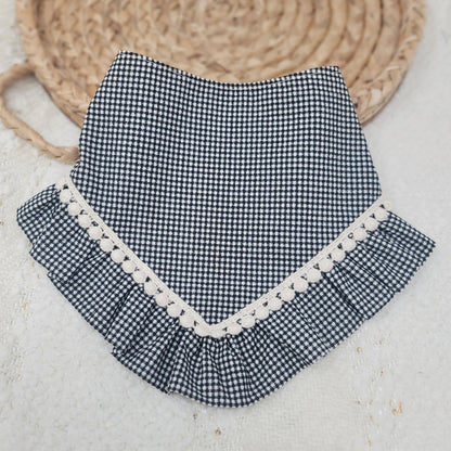 Dainty Black Gingham Dog Bandana With Ruffle