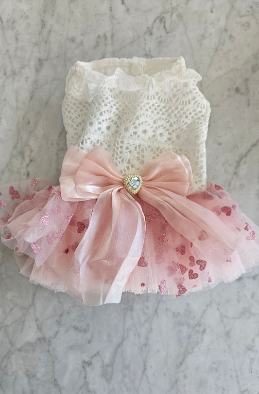Lace and Pink Heart Tulle Dog Dress