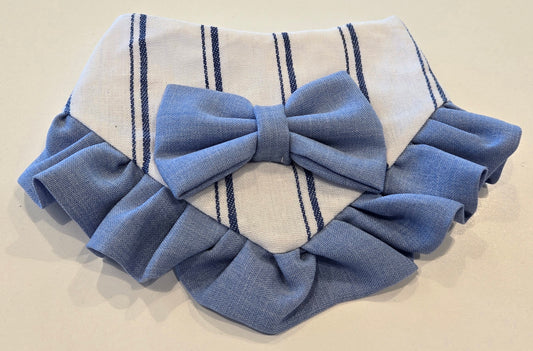 White Stripe Denim Frill Dog Bandana
