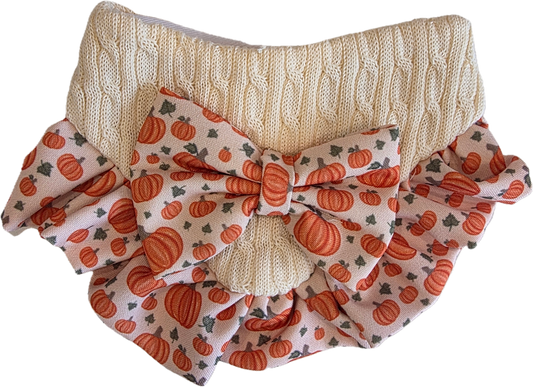 Pumpkin Cream Knit Bow Dog Bandana