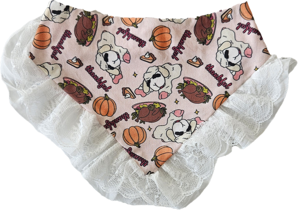 Lamb Thankful Dog Bandana with Trim - Pink