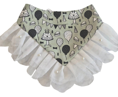 Black &  Gray Birthday with Tulle Dog Bandana