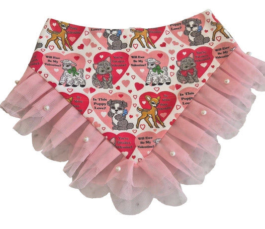 Retro Valentine with Pink Tulle Dog Bandana
