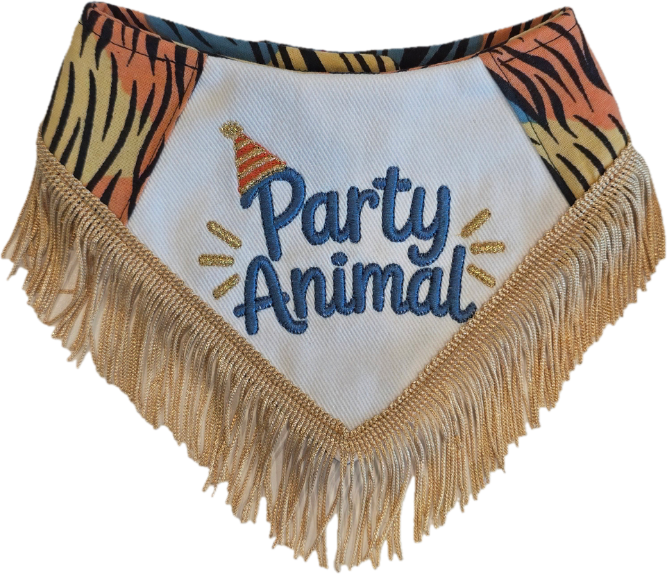 Party Animal with Fringe Trim Reversible Dog Bandana