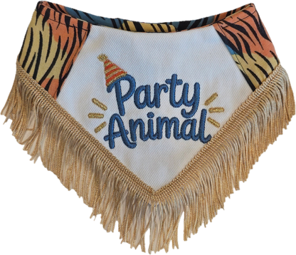 Party Animal with Fringe Trim Reversible Dog Bandana