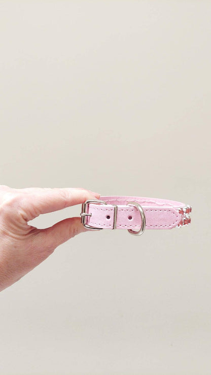 Pink Leatherette Collar With Double Diamonds