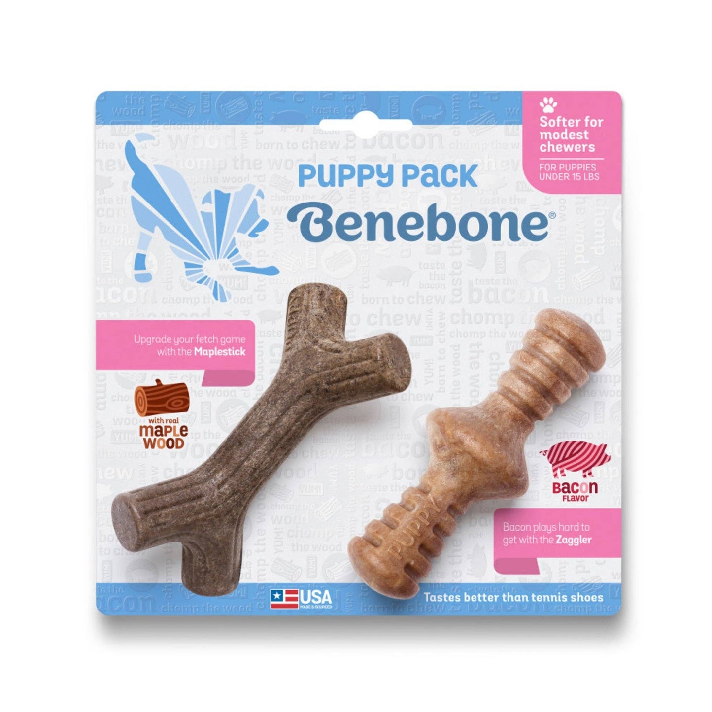 Benebone Puppy Pack Stick & Zaggler Dog Chew Toy Maplewood & Bacon
