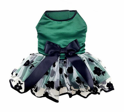 Green and Black Satin Holiday Dog Harness Dress