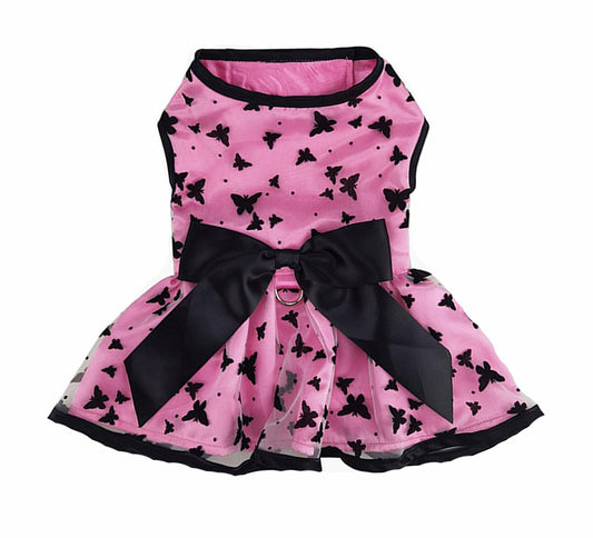 All A Flutter Pink and Black Fall and Holiday Dress with D-Ring and Leash