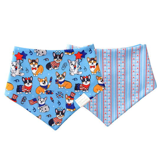 Fourth of July Corgis Reversible Dog Bandana