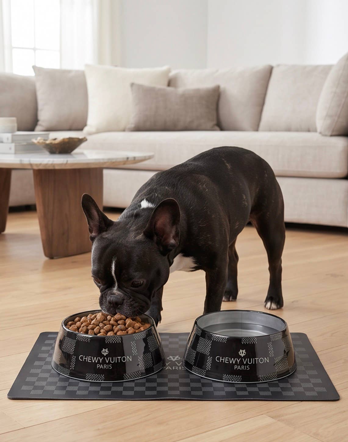 Black Checker Chewy Vuiton Bowl Placemat