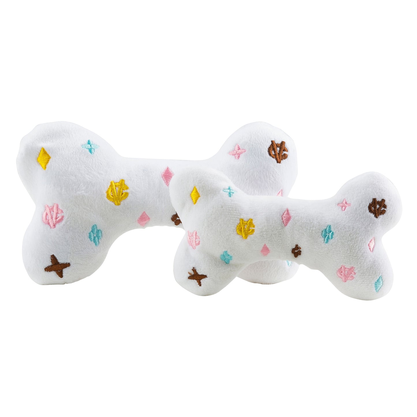 White Chewy Vuiton Bones Squeaker Dog Toy - Assorted Sizes