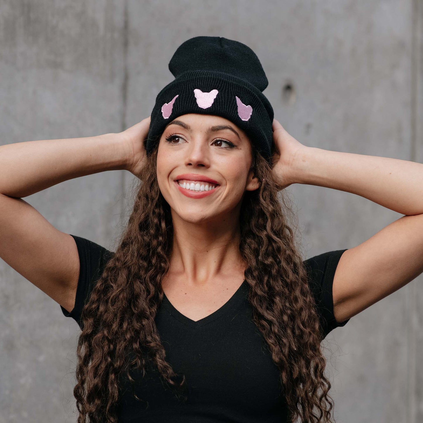 Black and Pink Beanie