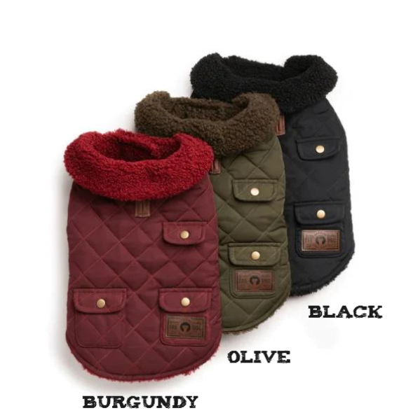 Quilted Shearling/Wool Dog Coat