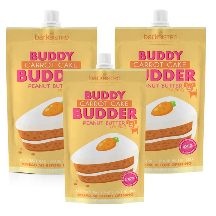 Paquetes exprimibles de mantequilla de maní para perros Budder con sabor mixto, 4 oz