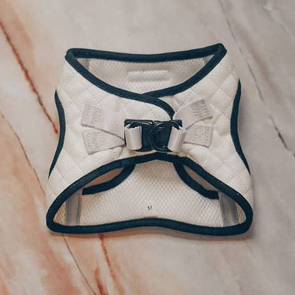 Step-In Dog Harness, Quilted Vegan Leather, White