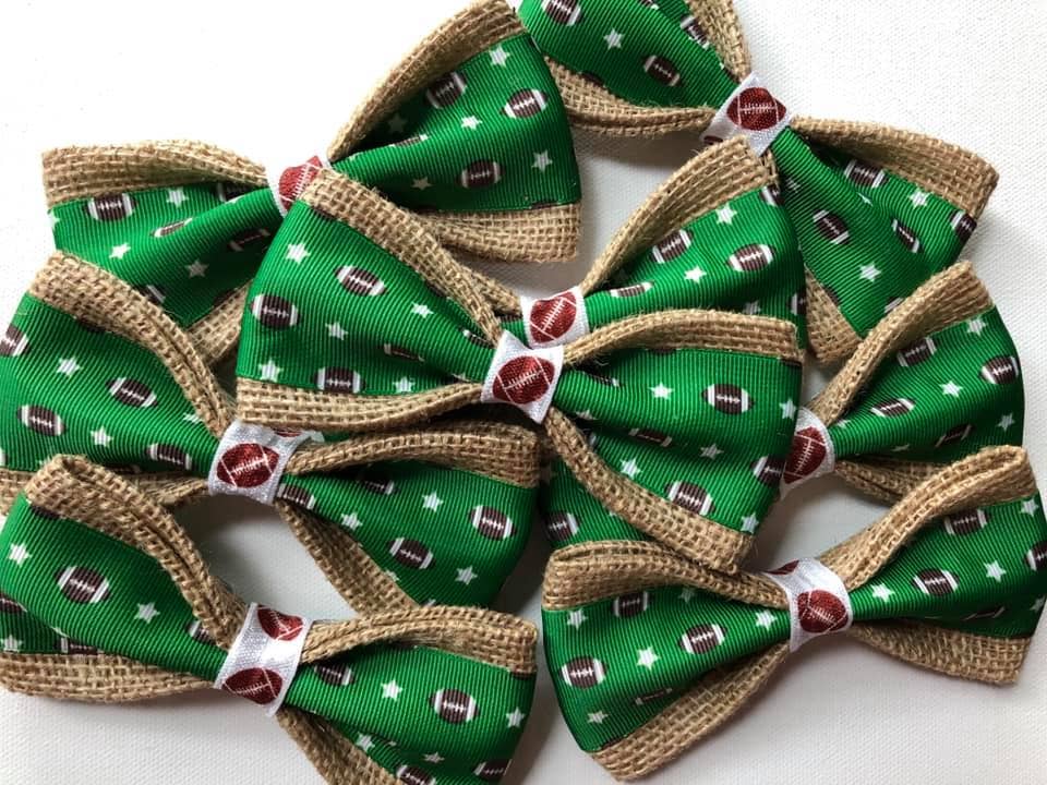 Football Green Dog Bow Tie