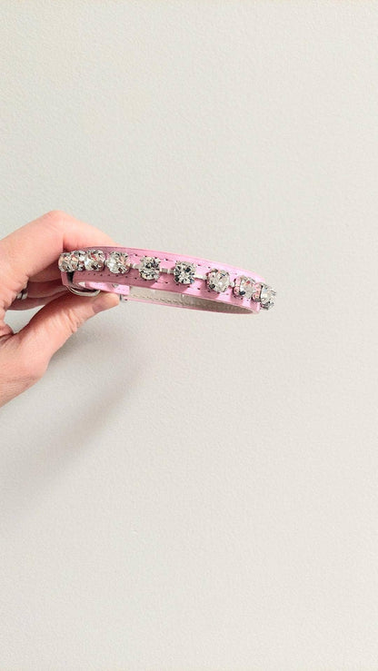 Pink Leatherette Collar With Crystal Diamonds