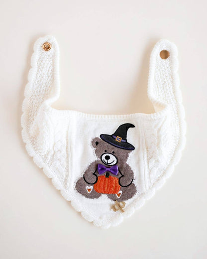 Spooky Teddy Knit Bandana with Scalloped Edge