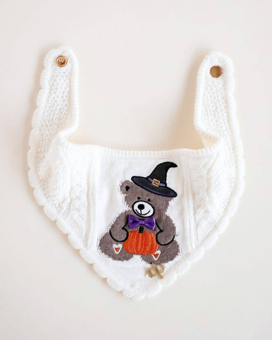Spooky Teddy Knit Bandana with Scalloped Edge