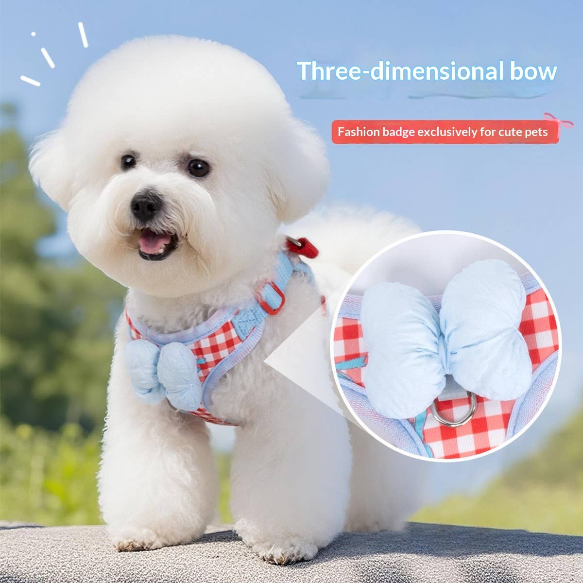 Cute Bow with Plaid Dog Harness with Leash