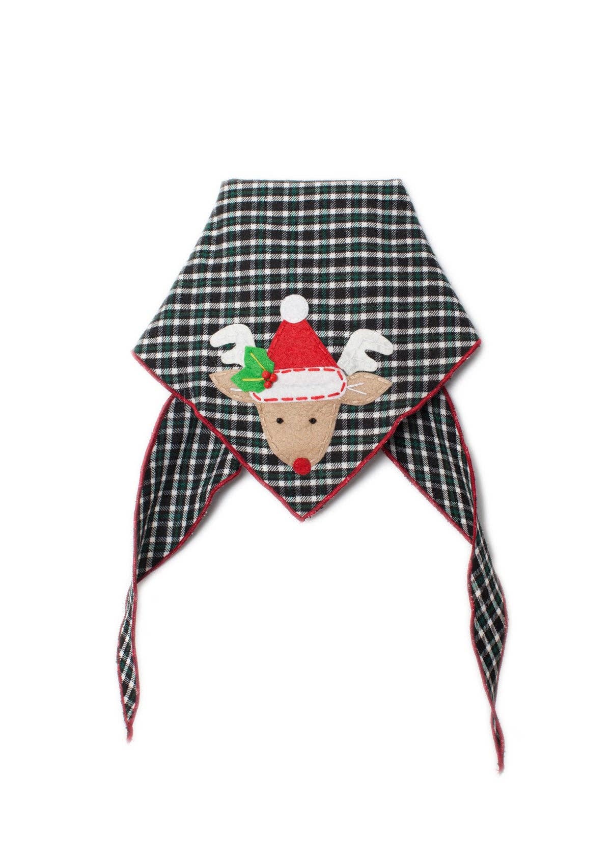 Red Nosed Reindeer Black Plaid Bandana