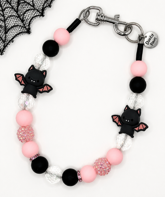 Batty in Pink Beaded Dog Collar Necklace