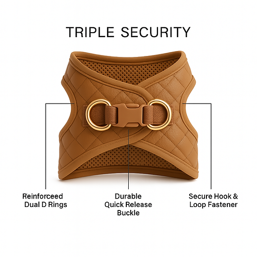 Step-In Dog Harness, Quilted Vegan Leather - Tan Brown