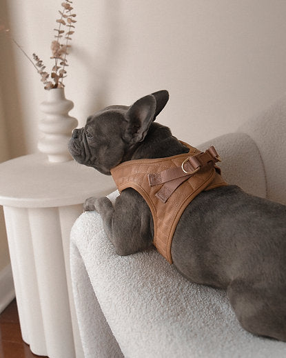Step-In Dog Harness, Quilted Vegan Leather - Tan Brown
