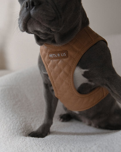 Step-In Dog Harness, Quilted Vegan Leather - Tan Brown