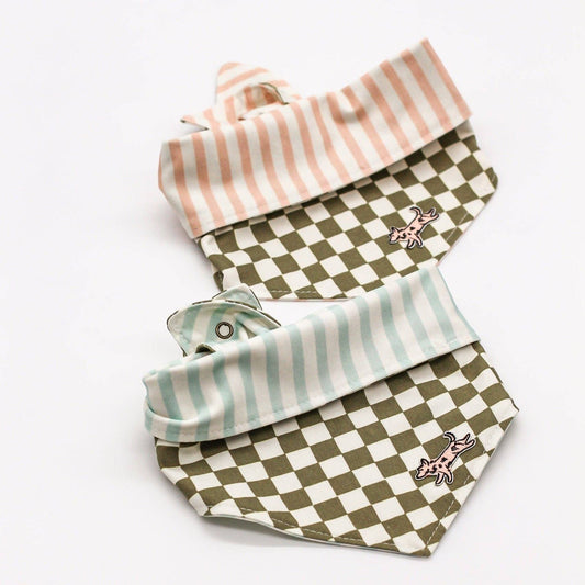 Checkerboard Stripes Reversible Dog Bandana - Pink or Blue