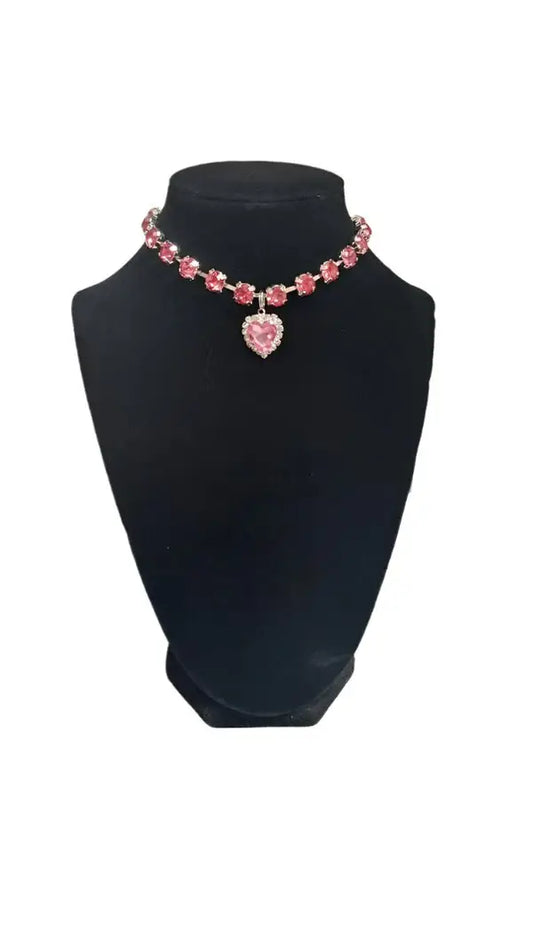 Pink Princess Crystal Heart Dog Necklace