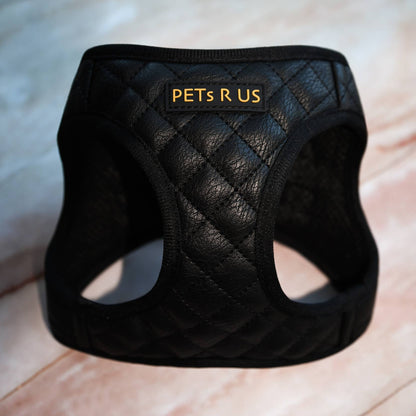 Easy Step-In Dog Harness, Quilted Vegan Leather, Black