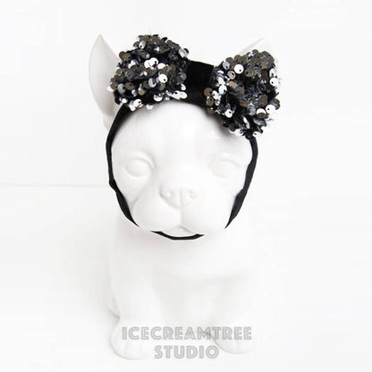 Silver Sequin Dog Bow - Collar Slide-on/Headband