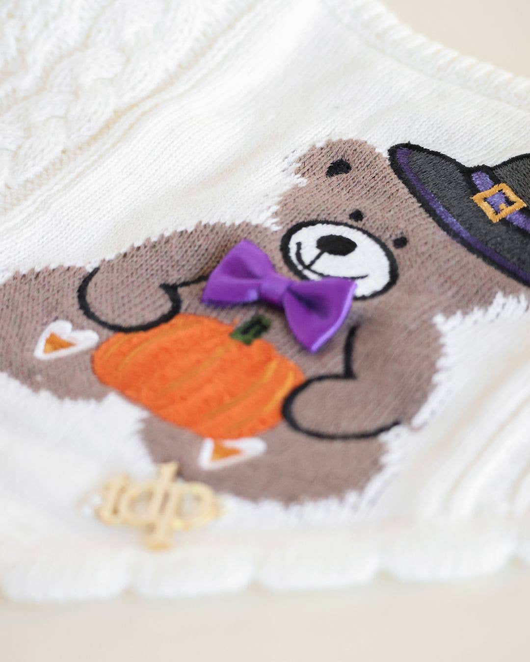 Spooky Teddy Knit Bandana with Scalloped Edge