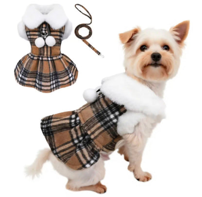 Brown Tartan Dress Dog Harness with Leash