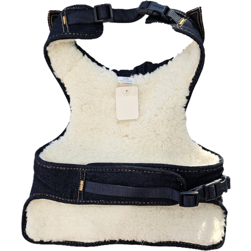 Chaleco arnés para perros de mezclilla oscura Wrangler con forro de sherpa