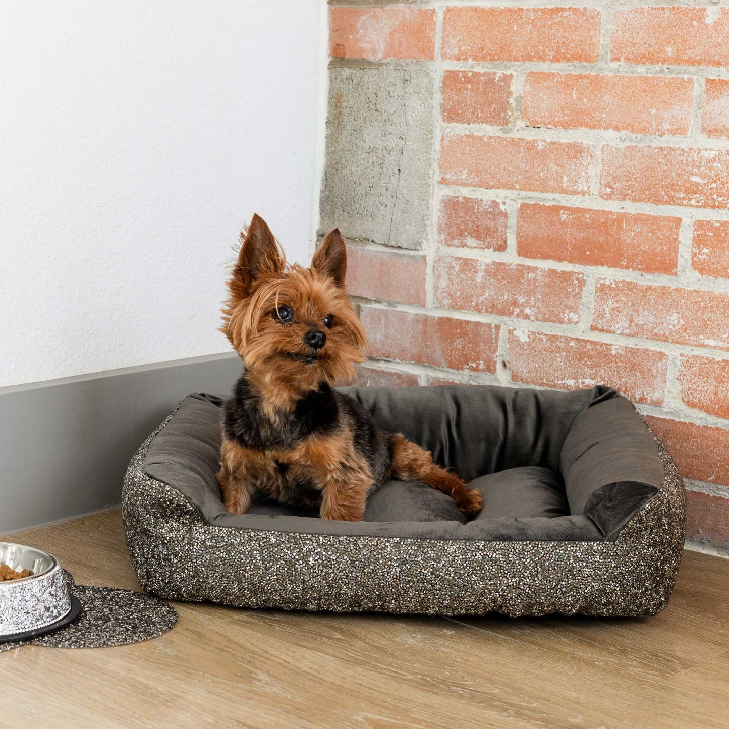 Luminous Rhinestone Dog Bed: Charcoal