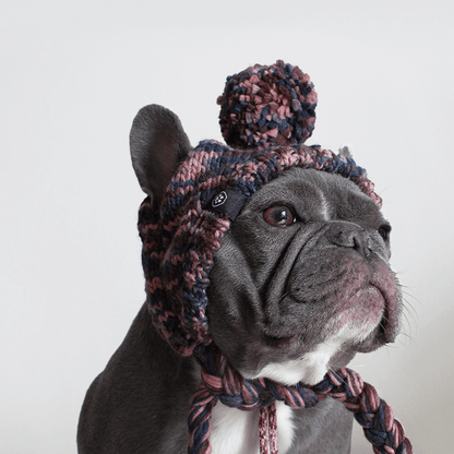 Gorro de punto con pompón para perro - Castaño