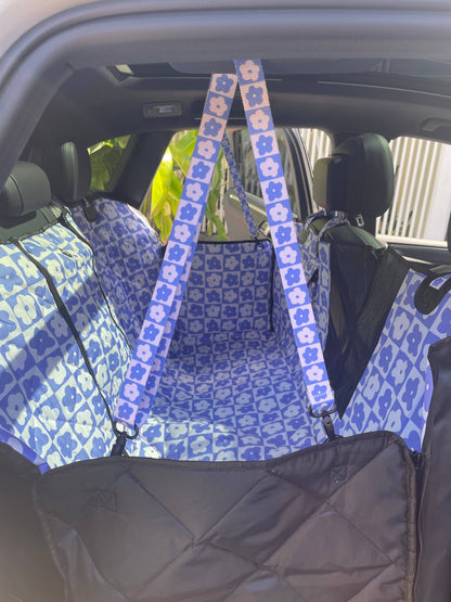 Funda de lujo para asiento de coche con diseño de margaritas a cuadros azules