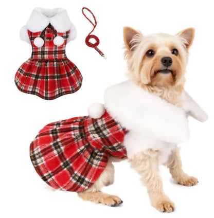 Red Tartan Dress Dog Harness with Leash