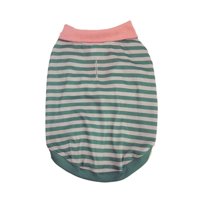 Green Stripe Polo with Pink Collar