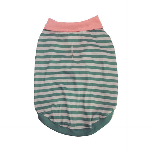 Green Stripe Polo with Pink Collar
