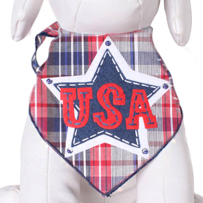 Red White and Blue Plaid USA Star Patch Bandana