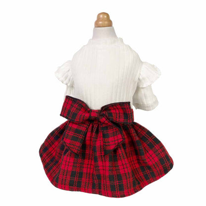 Ruffle Sleeves Plaid Sweater Dog Dress