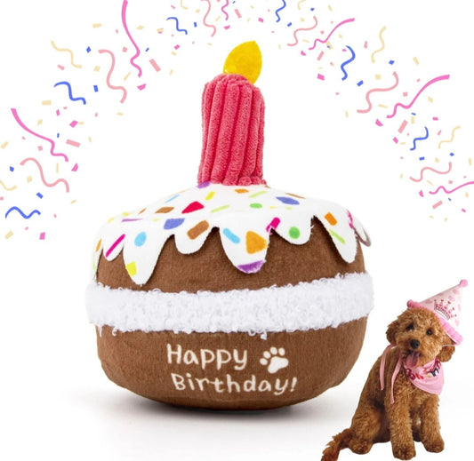 Happy Birthday Cake with Candle Dog Toy