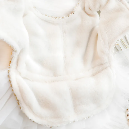 White Tweed with Pink Bow Dog Dress